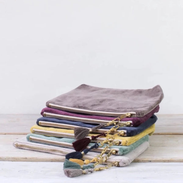 LULEA SEA GREEN COTTON VELVET SMALL POUCH