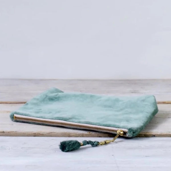 LULEA SEA GREEN COTTON VELVET SMALL POUCH