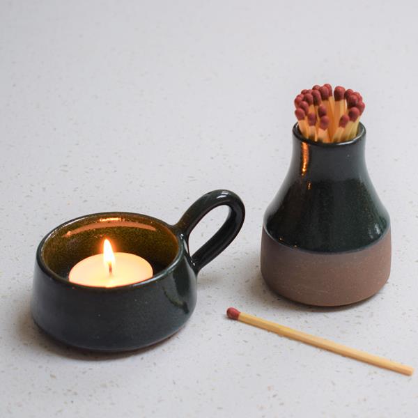 CERAMIC TEA LIGHT CUP FOREST PINE