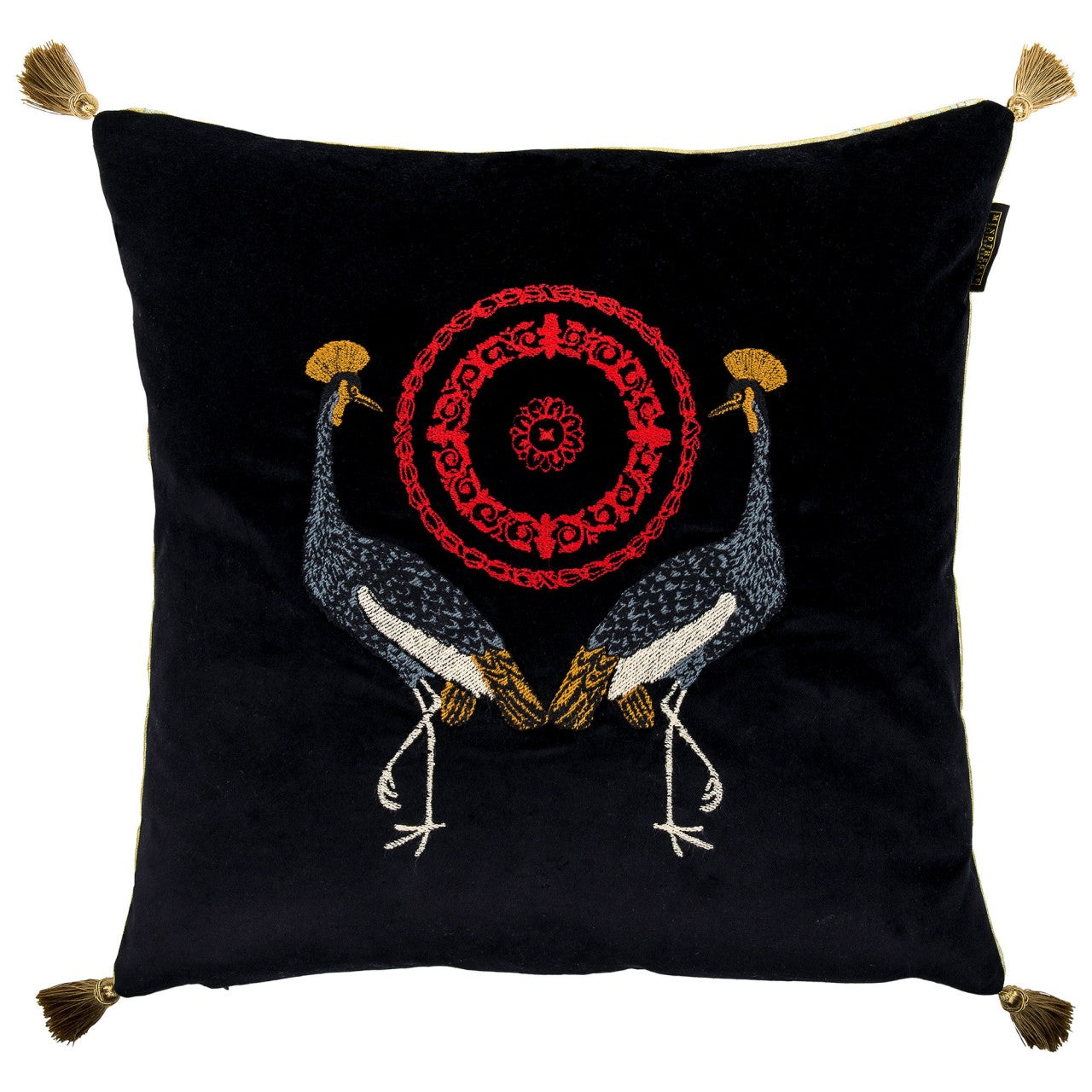 BIRDS OF THE GARDEN VELVET EMBROIDERED MTG CUSHION