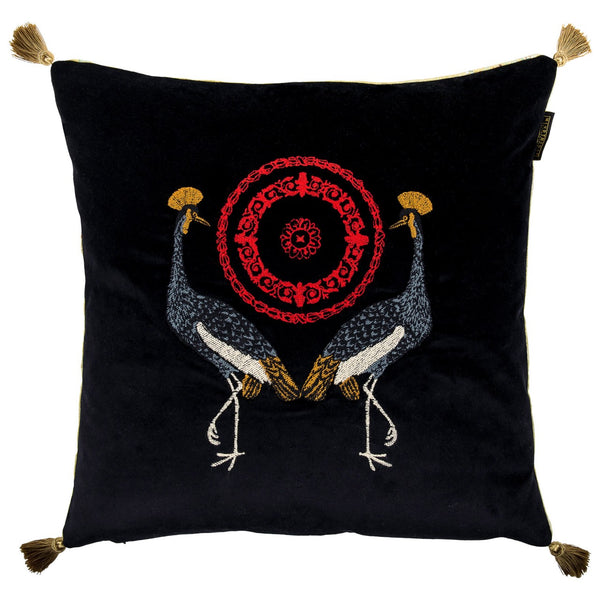 BIRDS OF THE GARDEN VELVET EMBROIDERED MTG CUSHION