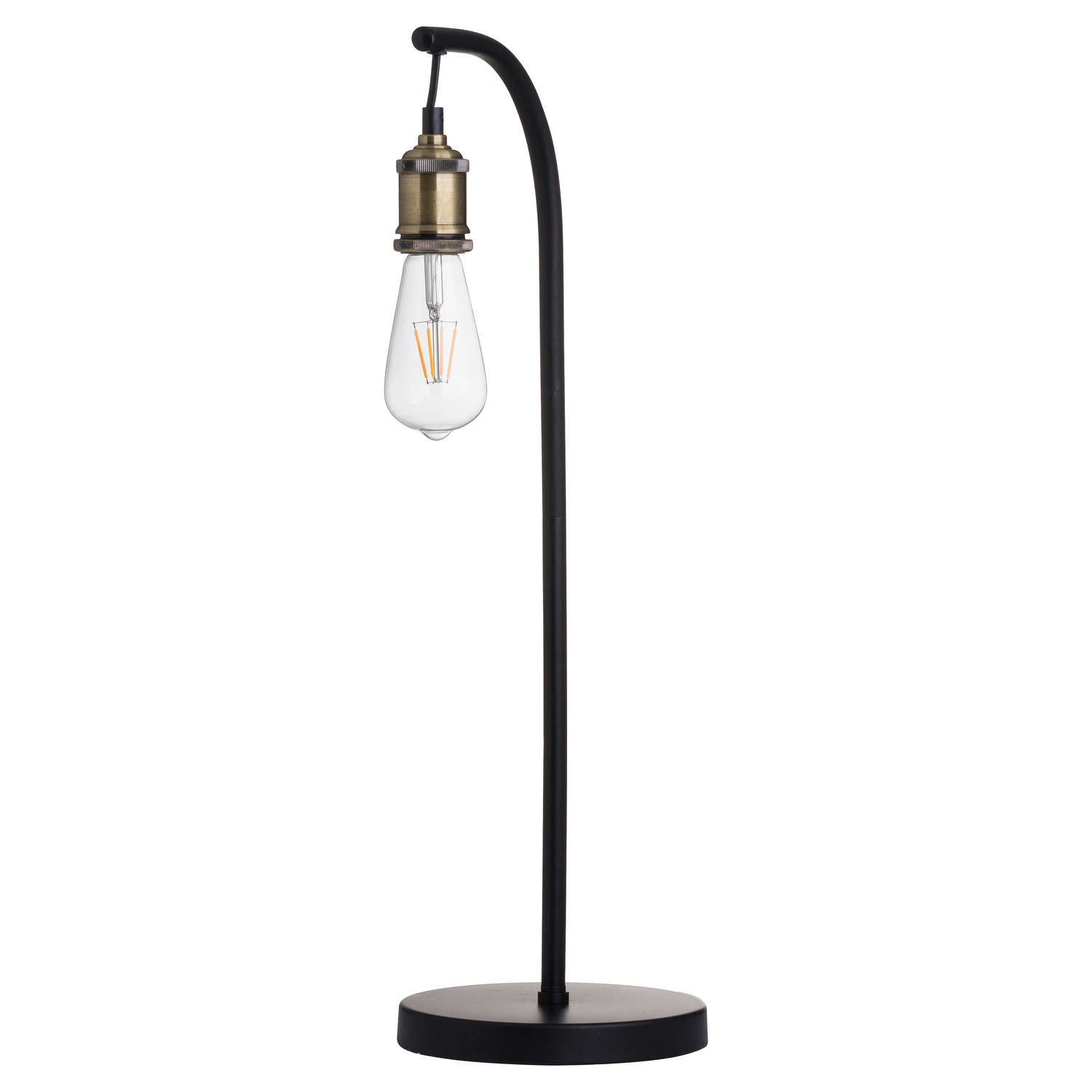 INDUSTRIAL BLACK AND BRASS DESK LAMP INC BULB