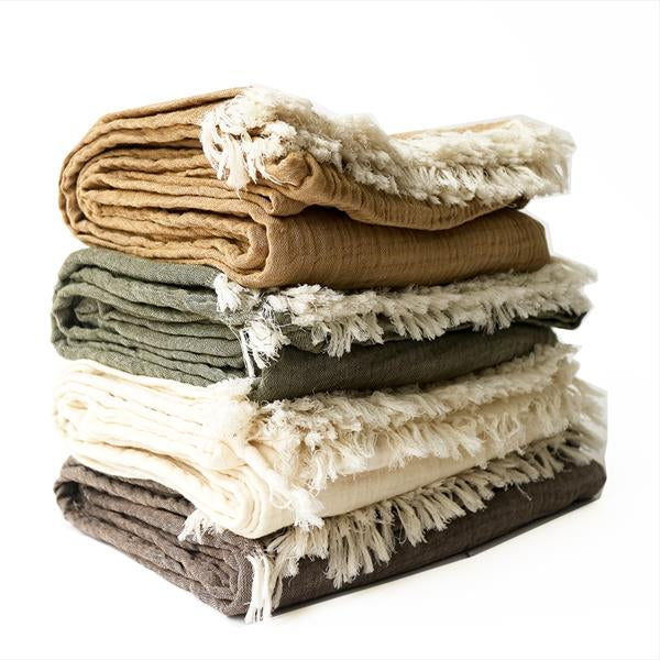 SOFT COTTON KHAKI GREEN THROW