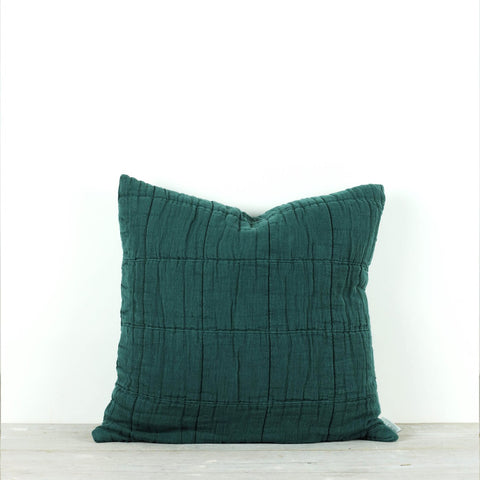 NORA GRID CUSHION - PINE GREEN