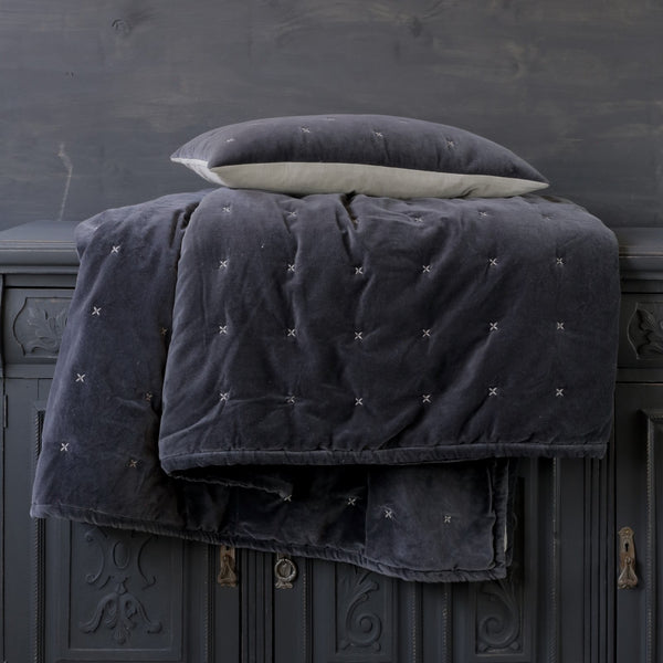 ABY DARK GREY VELVET BEDSPREAD