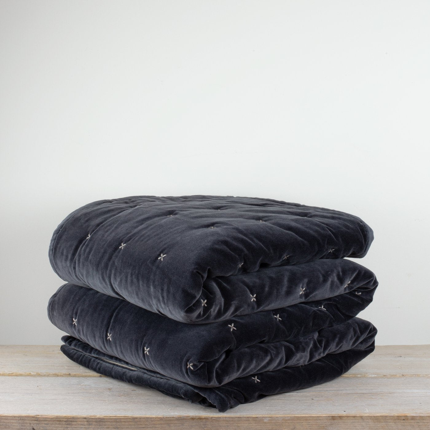 ABY DARK GREY VELVET BEDSPREAD