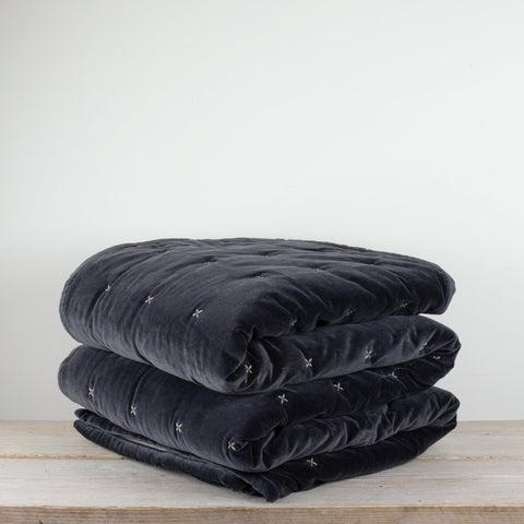 ABY DARK GREY VELVET BEDSPREAD