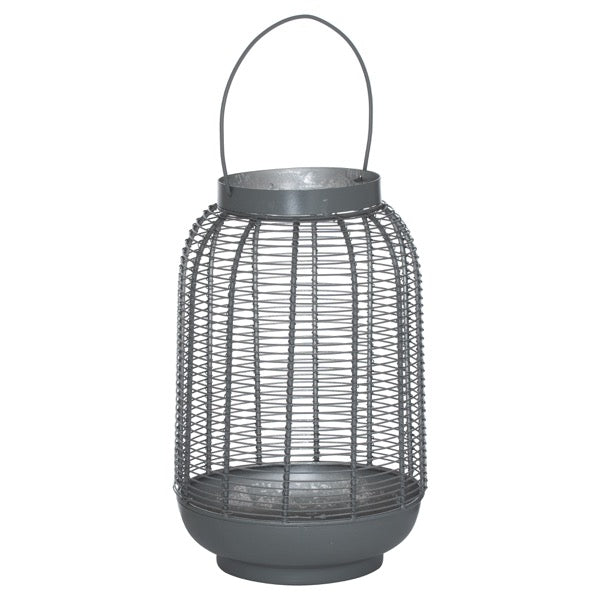 MEDIUM SILVER AND GREY GLOWRAY WIRE LANTERN