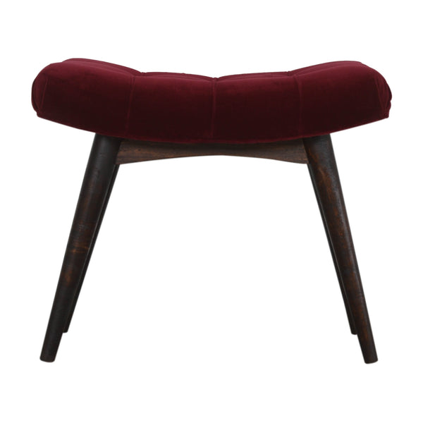 BURGANDY RED COTTON VELVET CURVED BENCH