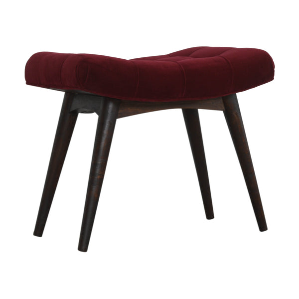 BURGANDY RED COTTON VELVET CURVED BENCH