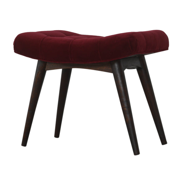 BURGANDY RED COTTON VELVET CURVED BENCH