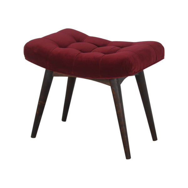 BURGANDY RED COTTON VELVET CURVED BENCH