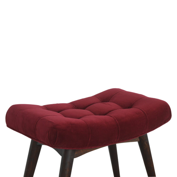 BURGANDY RED COTTON VELVET CURVED BENCH