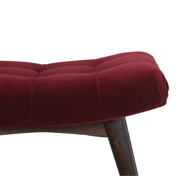 BURGANDY RED COTTON VELVET CURVED BENCH