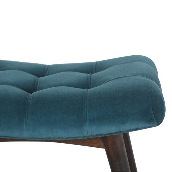 TEAL COTTON VELVET CURVED BENCH