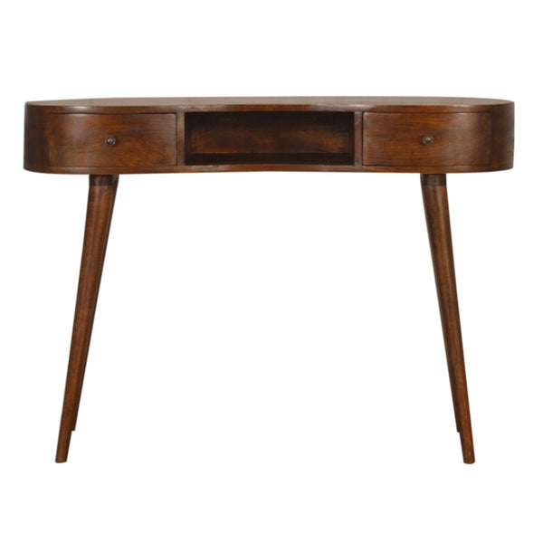 CHESTNUT CURVED WRITING DESK WITH 2 DRAWERS