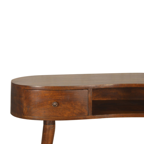 CHESTNUT CURVED WRITING DESK WITH 2 DRAWERS