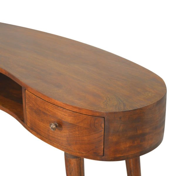 CHESTNUT CURVED WRITING DESK WITH 2 DRAWERS