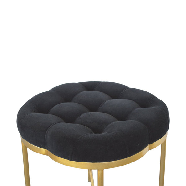 CLOVER BLACK VELVET FOOTSTOOL