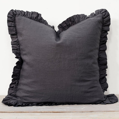 OLIVIA RUFFLE 100% LINEN PILLOW SLATE GREY 65x65cm