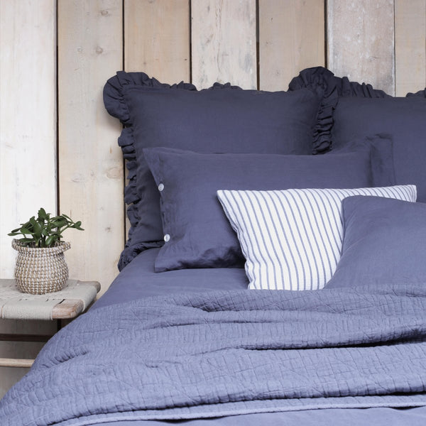 OLIVIA RUFFLE 100% LINEN PILLOW - AEGEAN BLUE