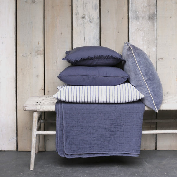 OLI RUFFLE 100% LINEN CUSHION - AEGEAN BLUE