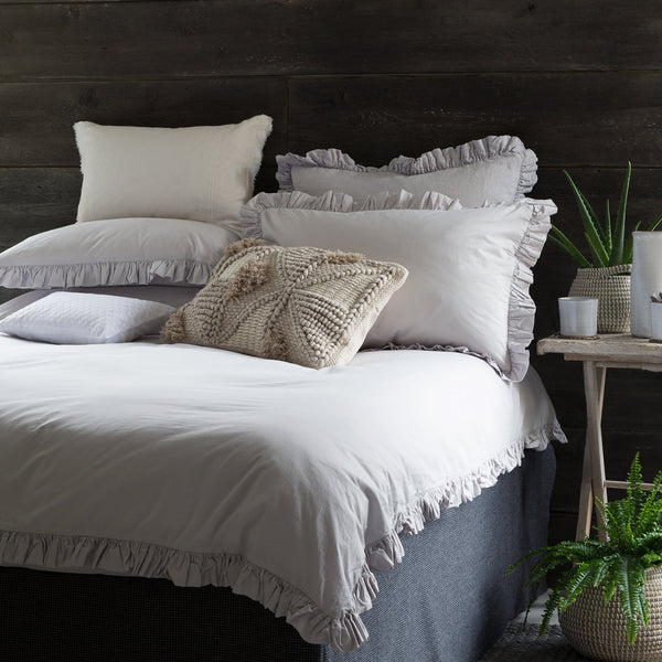 MALMO RUFFLE 100% COTTON SILVER GREY BED LINEN