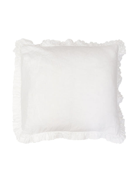 OLIVIA RUFFLE 100% LINEN PILLOW WHITE