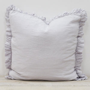 OLIVIA RUFFLE 100% LINEN PILLOW - SILVER GREY