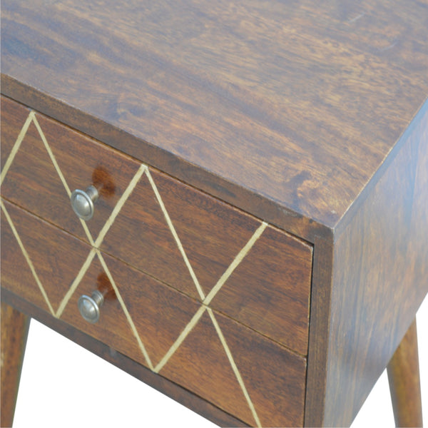 GEOMETRIC GOLD BRASS INLAY BEDSIDE 2 DRAWER