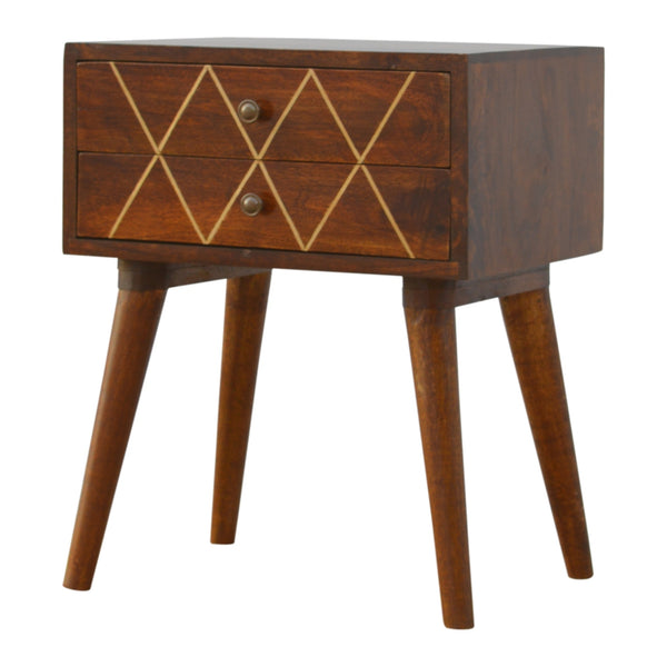 GEOMETRIC GOLD BRASS INLAY BEDSIDE 2 DRAWER