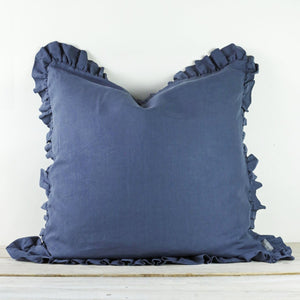 OLIVIA RUFFLE 100% LINEN PILLOW - AEGEAN BLUE