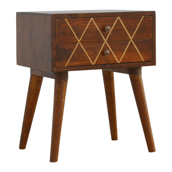 GEOMETRIC GOLD BRASS INLAY BEDSIDE 2 DRAWER