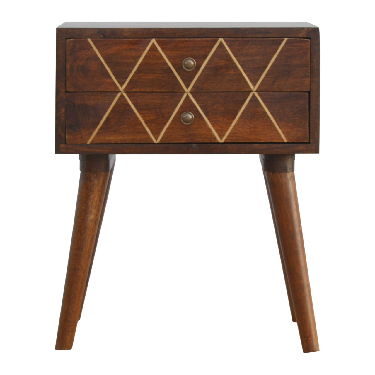 GEOMETRIC GOLD BRASS INLAY BEDSIDE 2 DRAWER