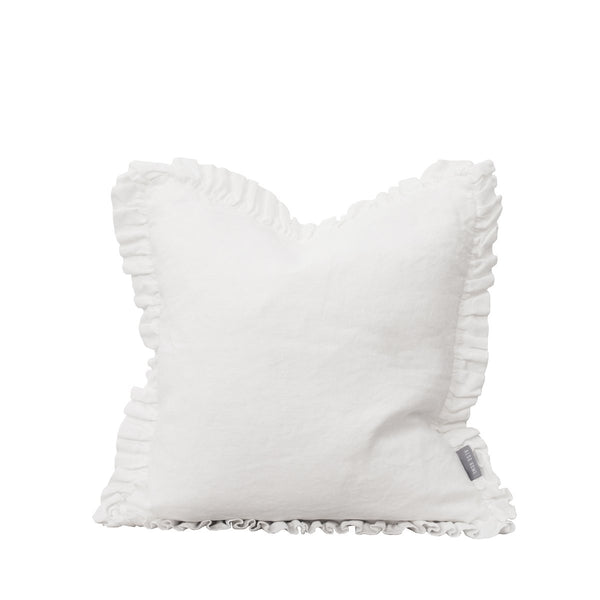 OLI RUFFLE 100% LINEN CUSHION - WHITE