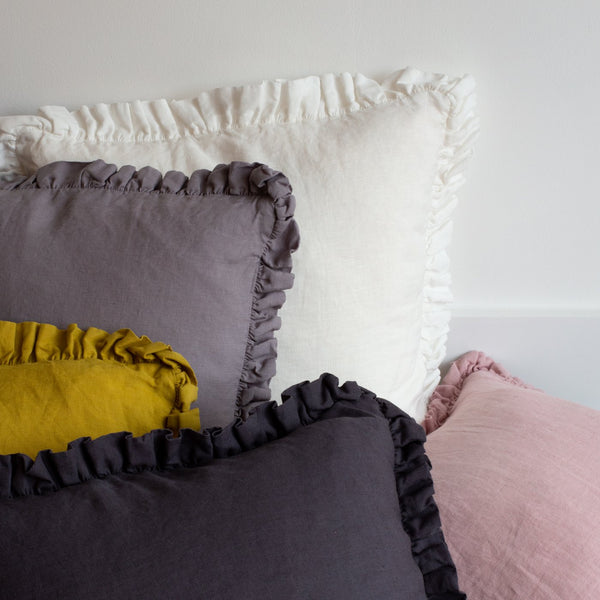 OLI RUFFLE 100% LINEN CUSHION - PEWTER GREY