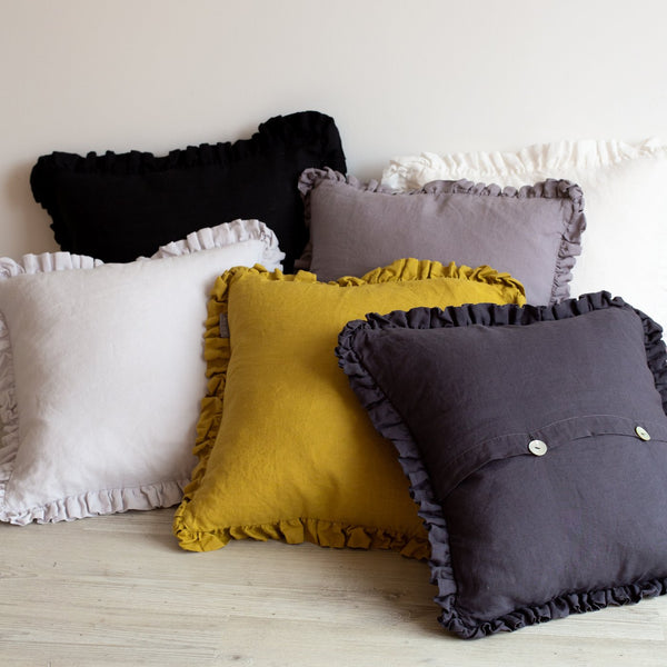 OLI RUFFLE 100% LINEN CUSHION - SILVER GREY