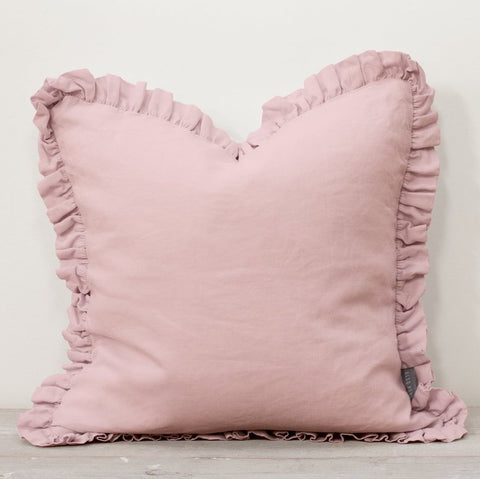 OLI RUFFLE 100% LINEN PILLOW - BLUSH