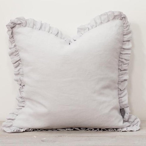 OLI RUFFLE 100% LINEN CUSHION - SILVER GREY