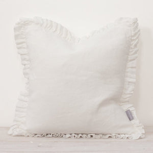 OLI RUFFLE 100% LINEN CUSHION - WHITE