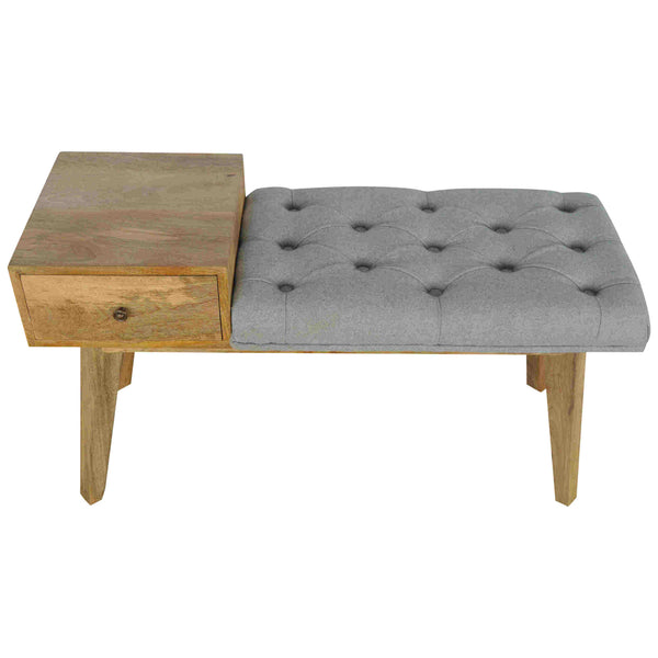 GREY TWEED BENCH WITH DRAWER