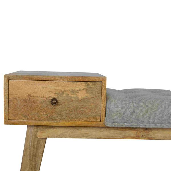 GREY TWEED BENCH WITH DRAWER