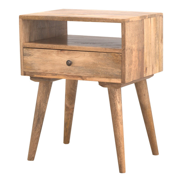 MID CENTURY STYLE WOODEN BEDSIDE TABLE OAK