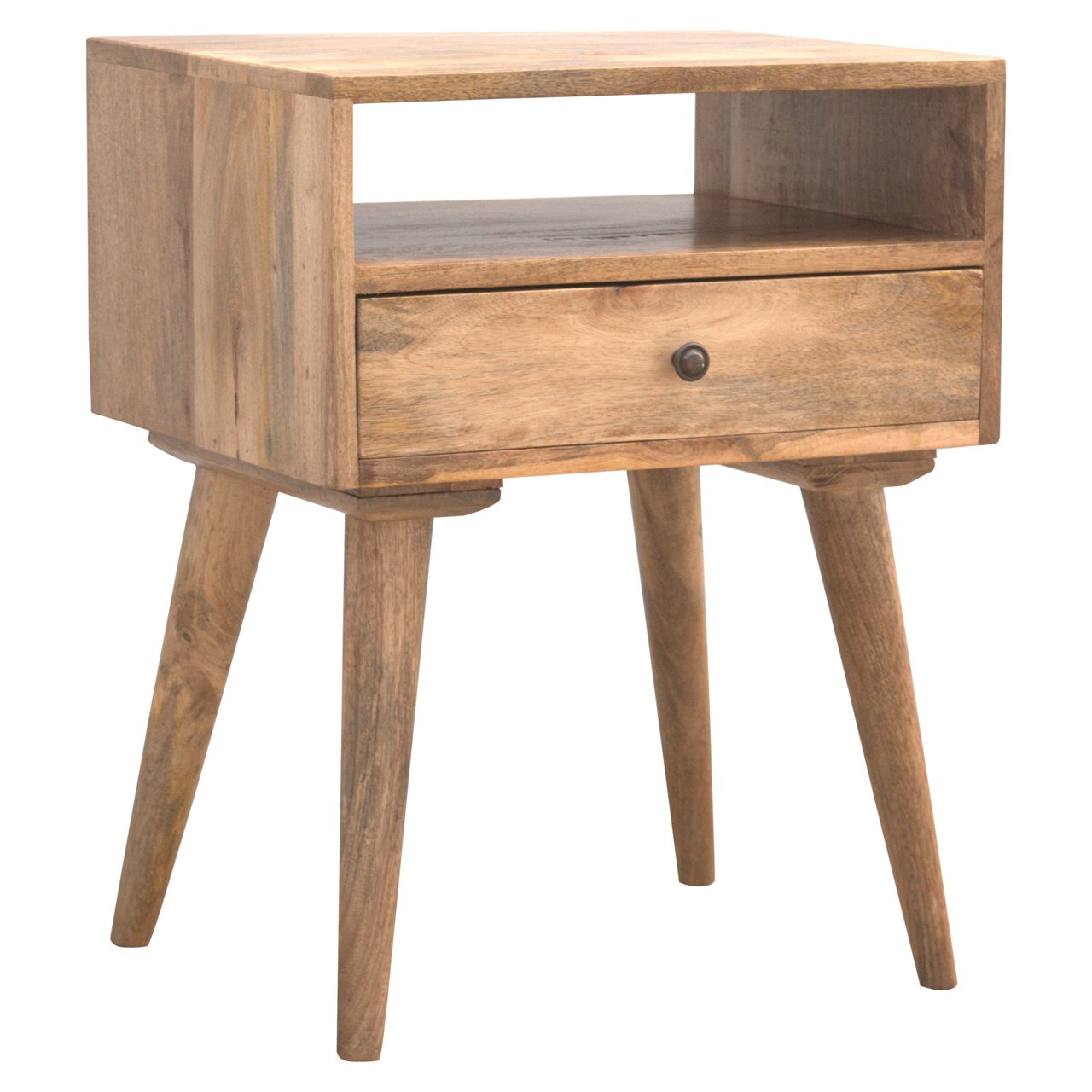 MID CENTURY STYLE WOODEN BEDSIDE TABLE OAK