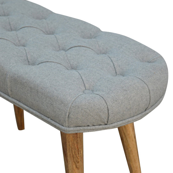 GREY TWEED UPHOLSTERED BENCH