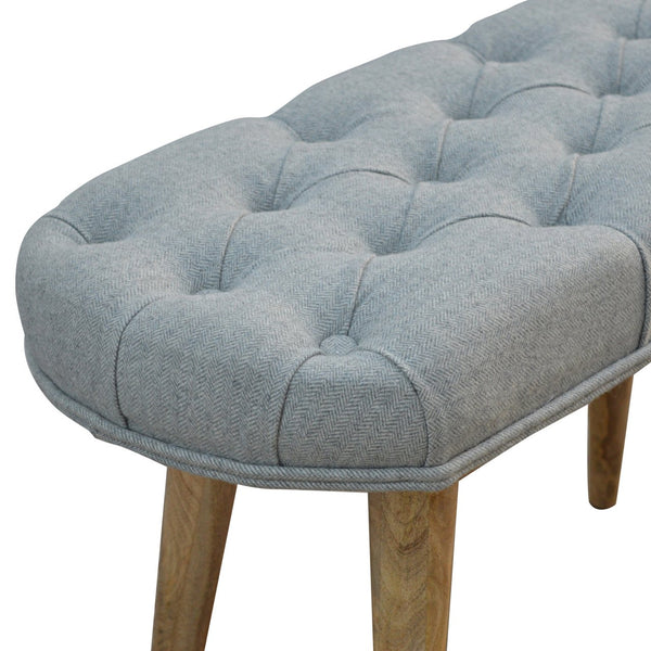 GREY TWEED UPHOLSTERED BENCH