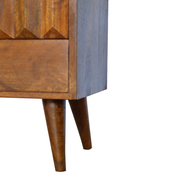 HAND CARVED MID CENTURY CHESTNUT BEDSIDE