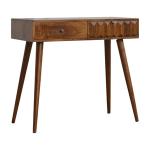 CARVED MID CENTURY STYLE CHESTNUT CONSOLE