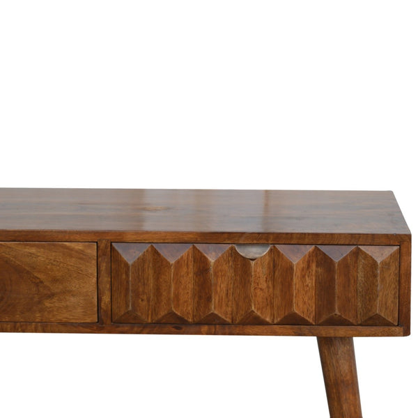 CARVED MID CENTURY STYLE CHESTNUT CONSOLE