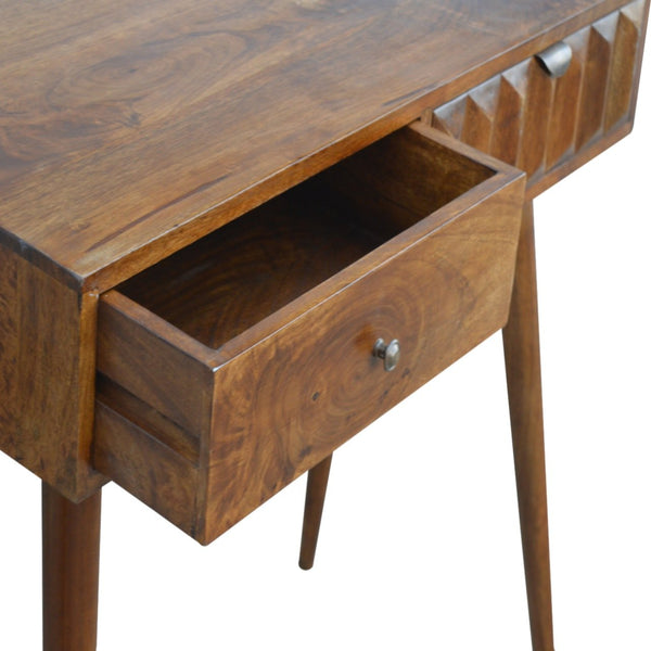 CARVED MID CENTURY STYLE CHESTNUT CONSOLE